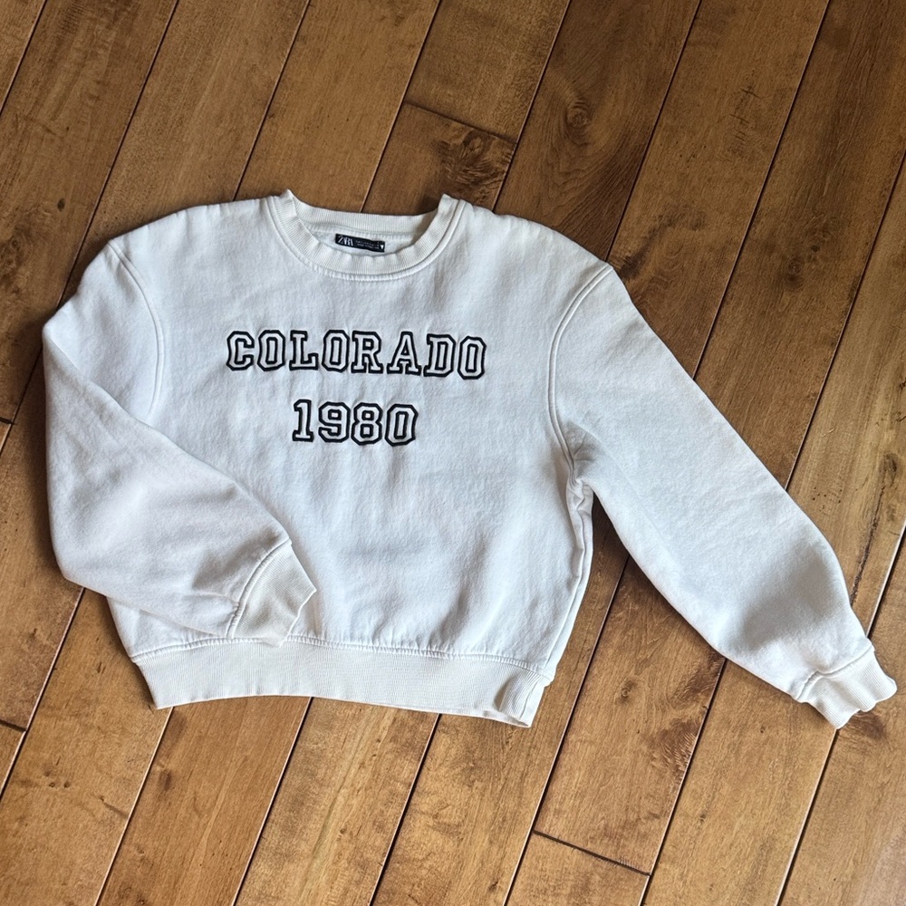 Zara Women's White Crew Neck Sweatshirt size Small